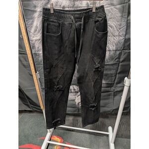 Watson Mens Distressed Denim Joggers Washed Black Paneled Streetwear Size 32 28L